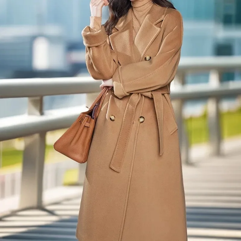 

Elegant Medium-Length Woolen Overcoat For Women 2025 Autumn/Winter New Style Loose Fit Thickened Yarn Jacket Petite Fashion