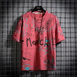 2024 Summer New Trendy Letter Short-sleeved Men's Printed Round Neck Loose T-shirt Men's Top