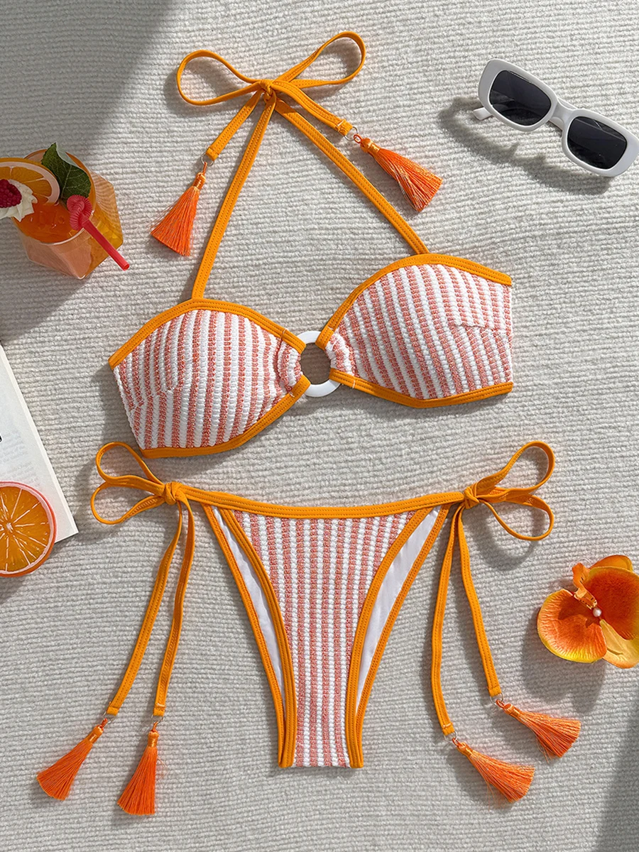 

Micro Bikini 2026 Swimwear Women Swimsuit Sexy Brazilian Bikini Set Halter Tassel Biquini Push Up Print Beachwear Female