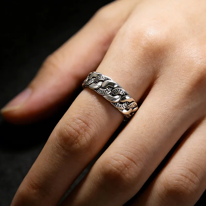 925 Sterling Silver Rings for Women Couple Minimalist Handmade Vintage Chain Ring Fine Jewelry Birthday Gift Prevent Allergy