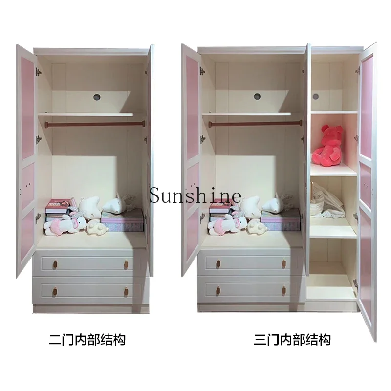 

All solid wood children's furniture bedroom household girl princess pink wardrobe plus edge