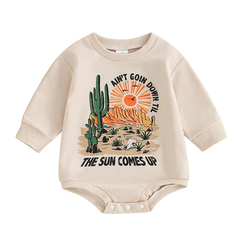 

Western Baby Girl Boy Clothes Cow Print Cactus Romper Oversized Sweatshirt Bodysuit Fall Outfits 0-18M