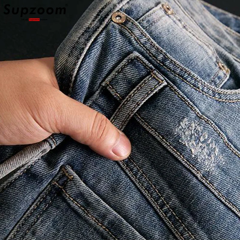 Supzoom 新着ホット販売トップファッション秋ジッパーフライストーンウォッシュカジュアルカーゴデニムポケット綿ジーンズ男性