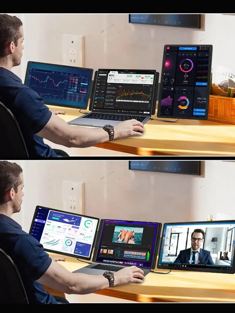 Przenośny monitor z dwoma ekranami do laptopa, obrotowy, FHD 1080P, Type C, HDMI, MacBook, Windows, do gier — zdjęcie produktu 7