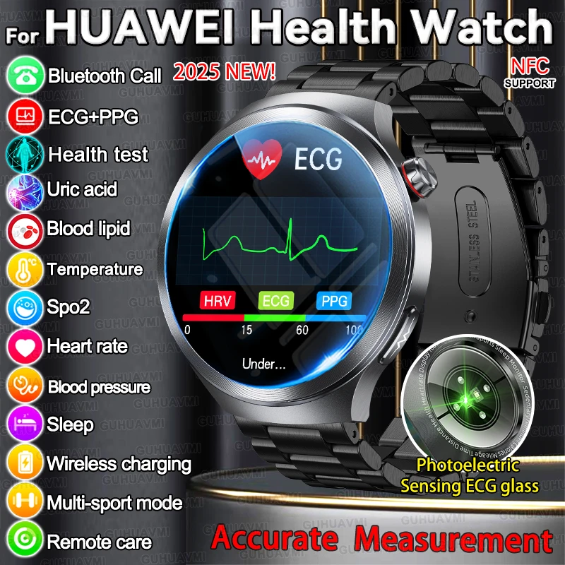 

2025 Новинка для HUAWEI ECG Умные часы с мочевой кислотой и жиром в крови для мужчин 1,73 "HD AMOLED Экран Спортивный трекер Анализ тела Смарт-часы для здоровья