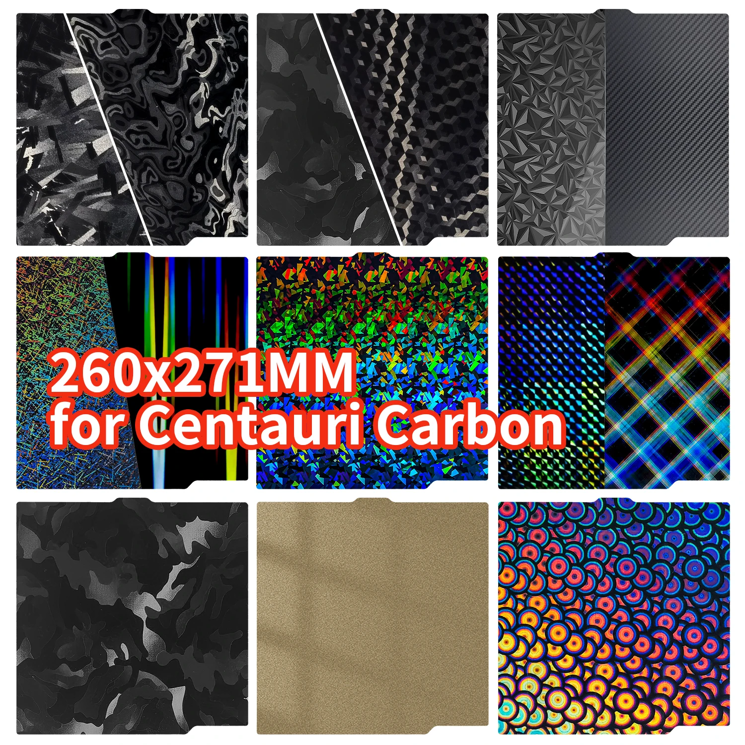

260x271 мм встроенная пластина для Elegoo Centauri, углеродная платформа с подогревом, пружинная сталь, лист PEI, встроенная пластина PEO для 3D-принтера, аксессуары