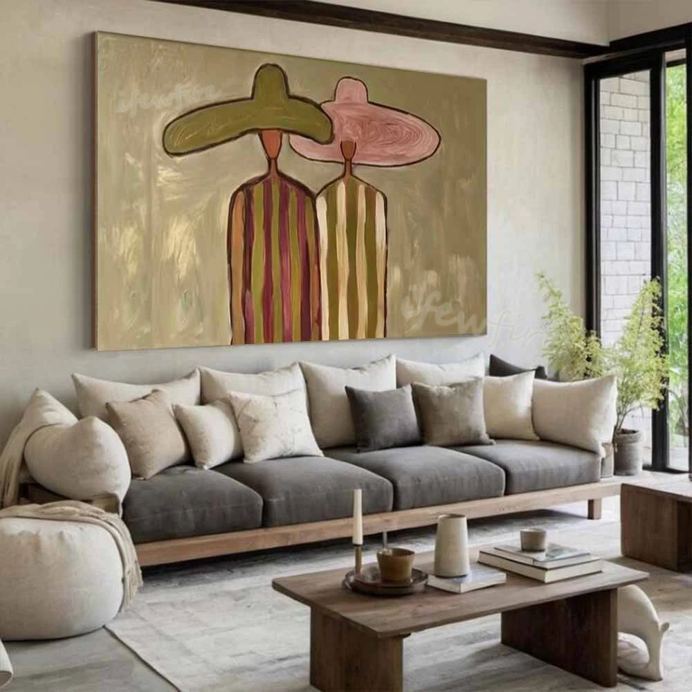 Modern Fashion Artwork Abstract Oil Painting Top Handmade Figure Wall Art Picture for Home Living Room Decor Mural Canvas Image