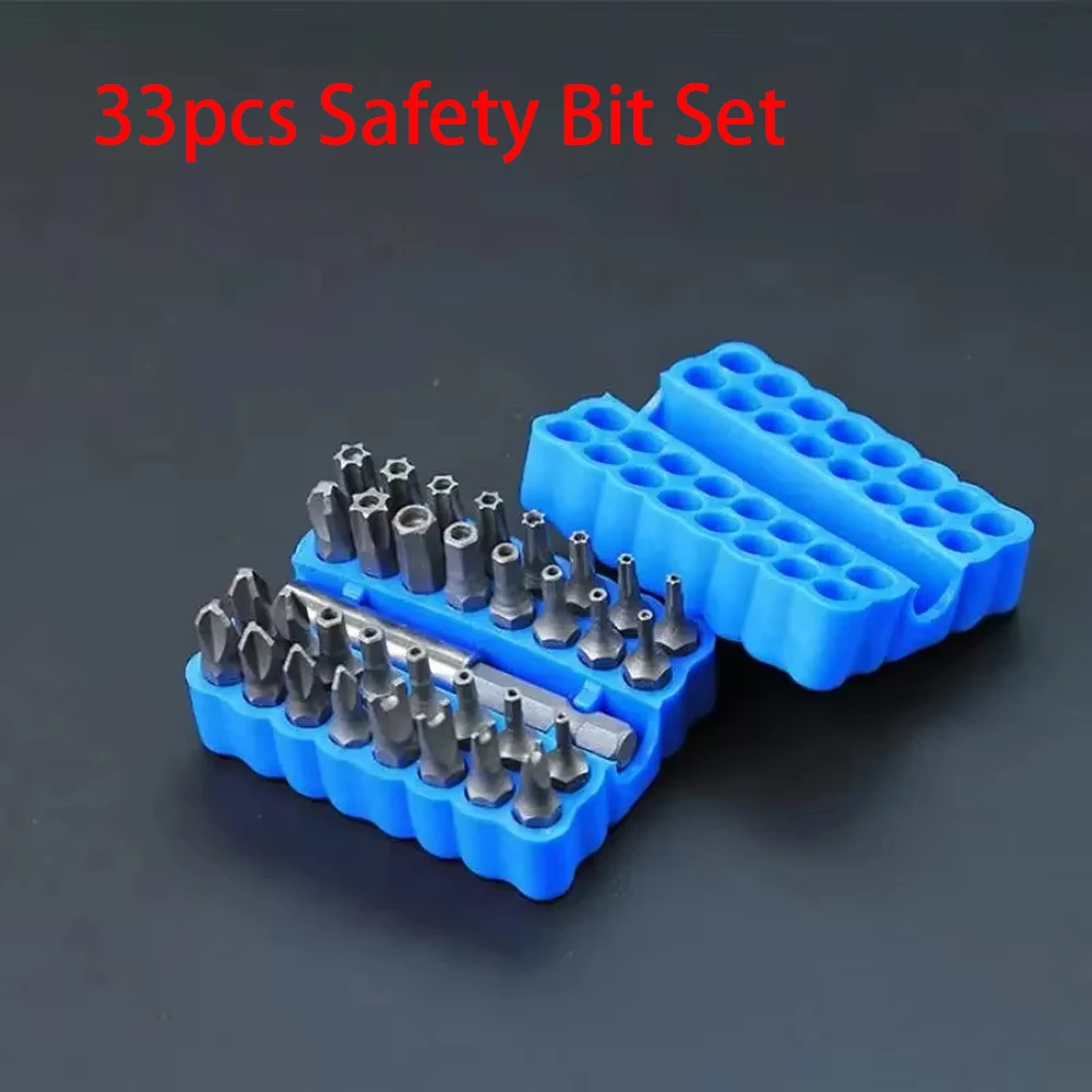 33pcs Safety Bit Set with Extension Bit Holder Tamper Proof Security Torq Hex Star Spanner Tri Wing Screwdriver Magnetic Bits