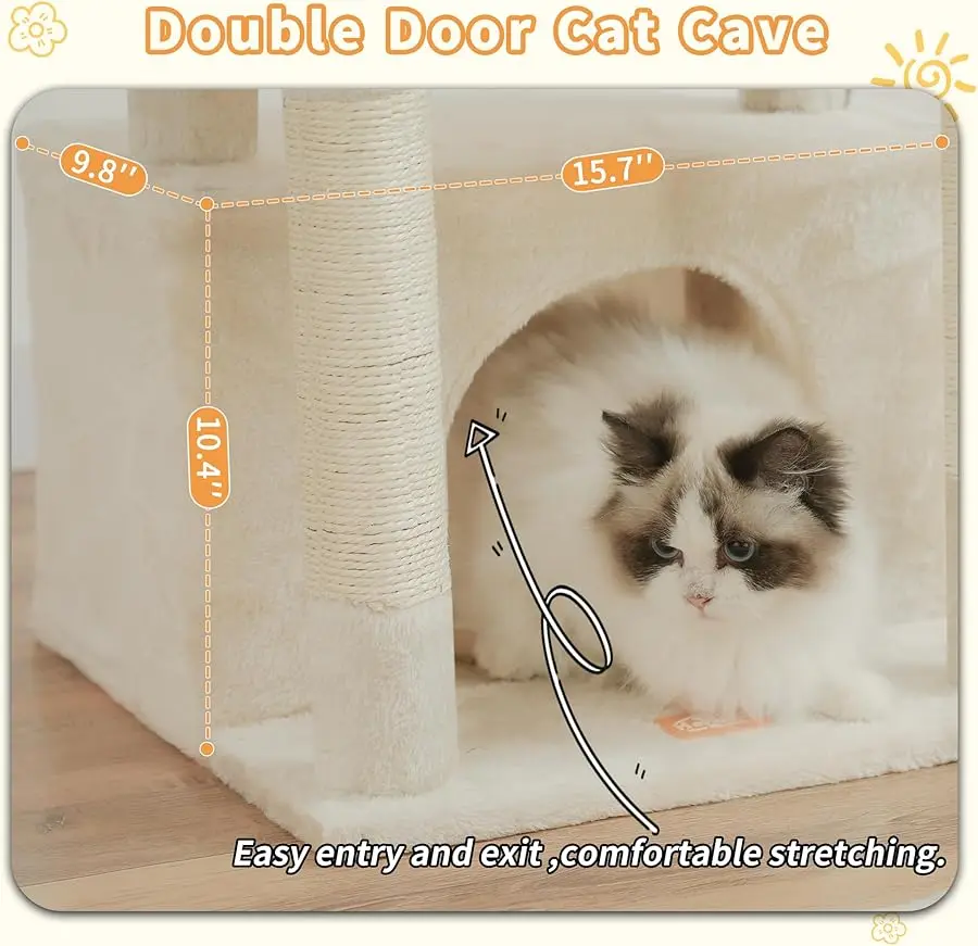 شجرة القطط Heybly، برج القطط مع سلة قطط ناعمة كبيرة، شقة قطط مع كهف سرير واسع مع مساحة مخفية، مغطاة بالسيزال #5