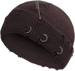 Bonnets gothiques pour femmes et filles, chapeaux en tricot d'hiver, anneaux en métal, épingle, hip hop, streetwear, casquette tête de mort Harajuku, scène Emo, grunge, Y2k