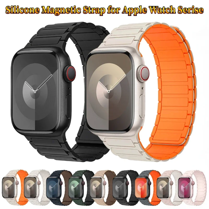 

Ремешок силиконовый магнитный для Apple Watch Band Ultra 2 9 8 7 49 мм 45 мм 41 мм, браслет для IWatch 6 5 4 SE 44 мм 42 мм 40 мм