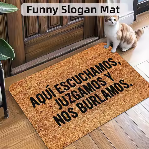 Funny Spanish Slogan Doormat, Bright Orange Newspaper Texture Non-Slip Indoor Outdoor Mat for Holiday Decor