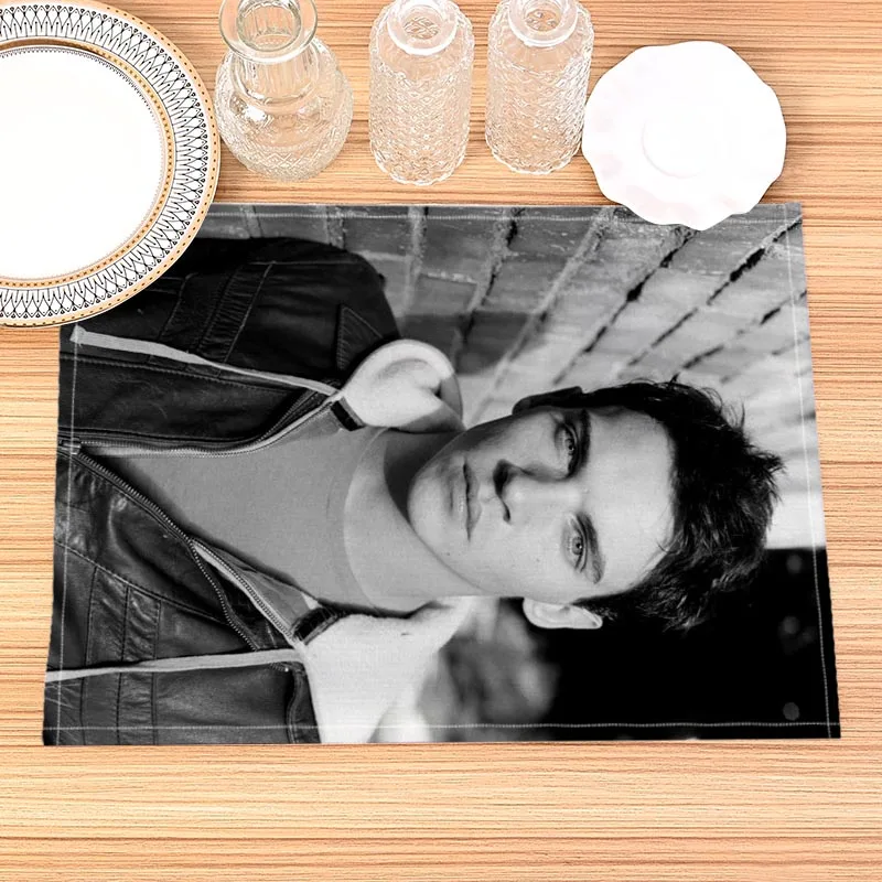 Home Decor Jonathan Rhys Meyers Print Linen Dining Table Mats Alphabet Kitchen Placemat 30X40cm Coasters Pads Bowl Cup Mat