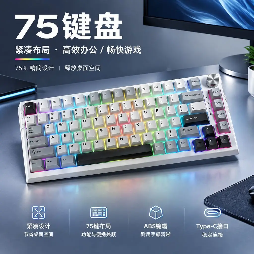 Percent Tri Mode Mechanical Keyboard Bluetooth G Type C Wired Rgb Backlit Custom Compact Gaming Laptop Pc Office Desk Setup