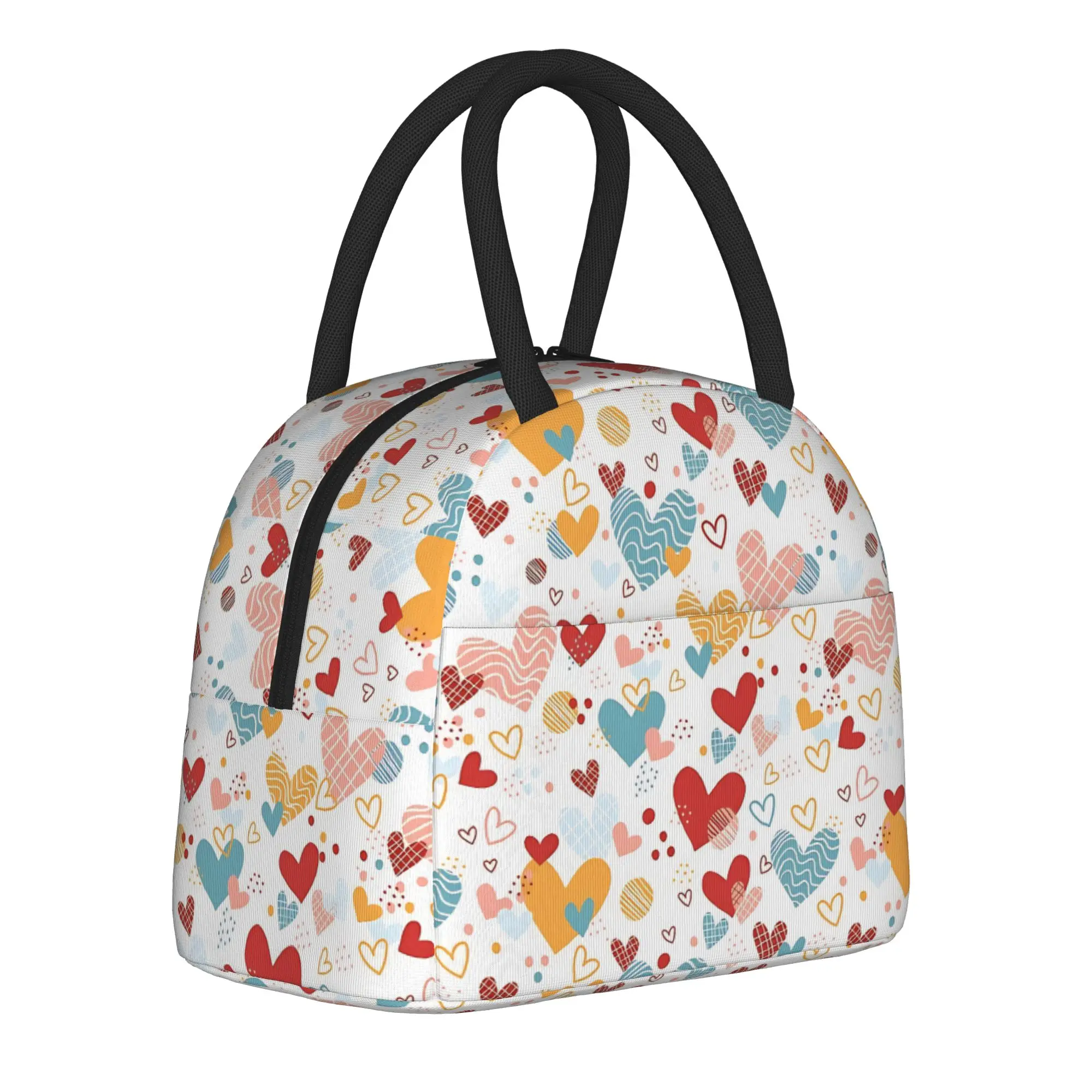 Abstract Hearts Pattern  Insulated Lunch Bag Thermal Bag Reusable,Meal Container  Portable Tote Lunch Box Girl Boy Work  Travel