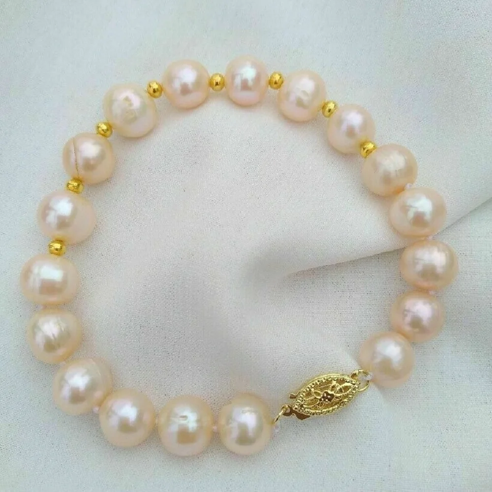 AAA 9-10 Mm NATURAL SOUTH SEA GENUINE Pink PEARL 7.5-8INCH BRACELET 14K GOLD Freeshippings Items