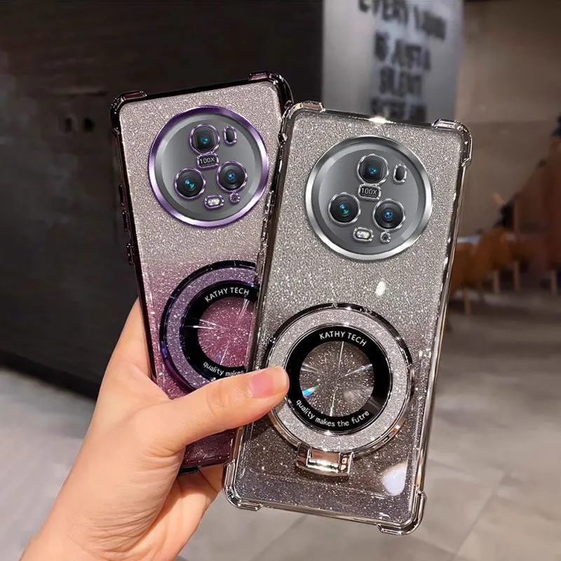 حافظات هاتف Magic5pro مع حامل Bing بريق تصفيح حافظة من السيليكون المقاوم للصدمات لهاتف Honor Magic5 pro Lite X9A غطاء براكيت هدية