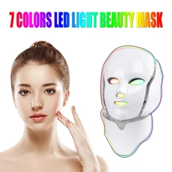 Mascarilla facial y de cuello con luz LED colorida para la piel, cosmética eléctrica, 7 longitudes de onda