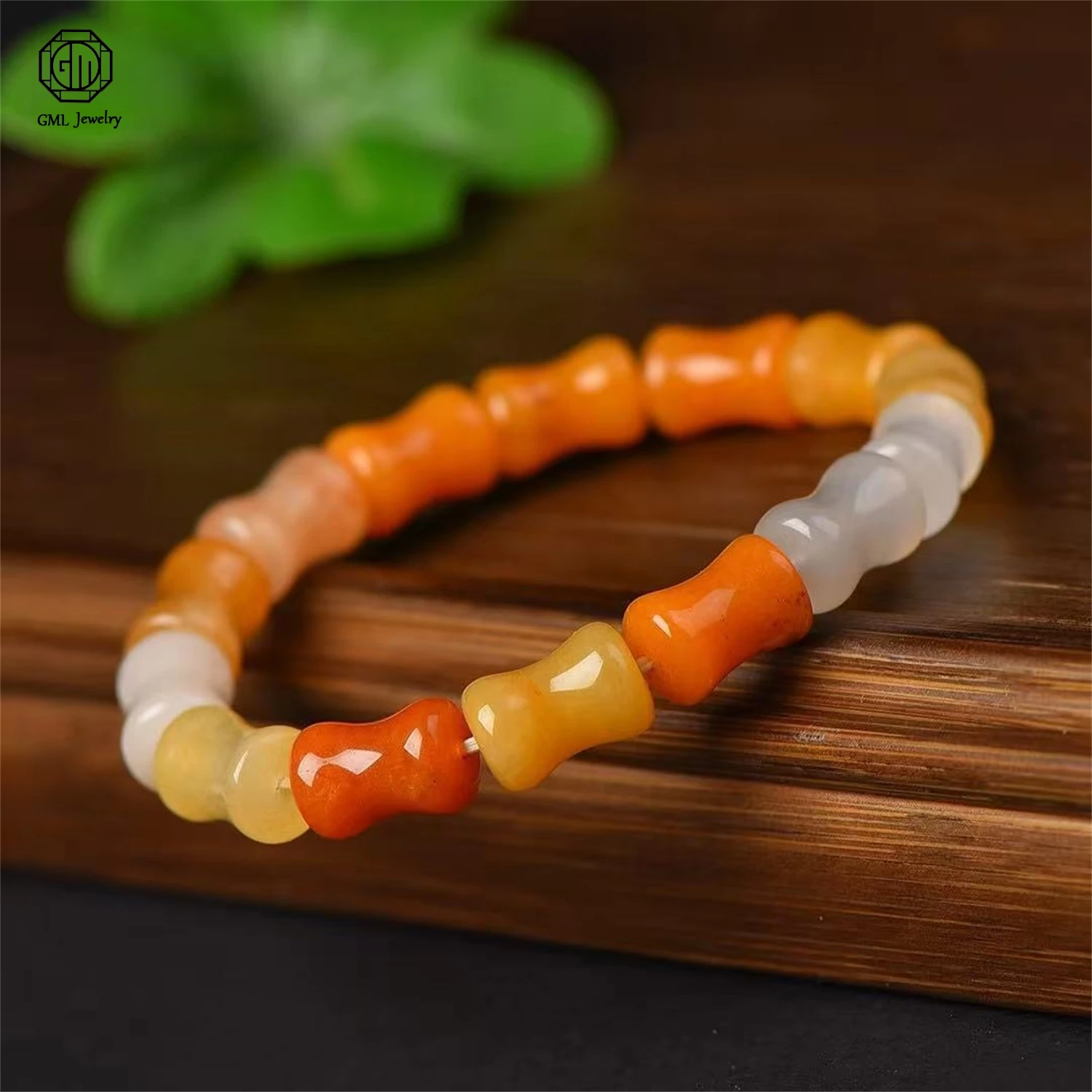 Natural Gold Silk Jade Butter Yellow Bamboo Joint Beaded Bracelet Couple Unisex Rising Success Ethnic Style Jewelry Gift