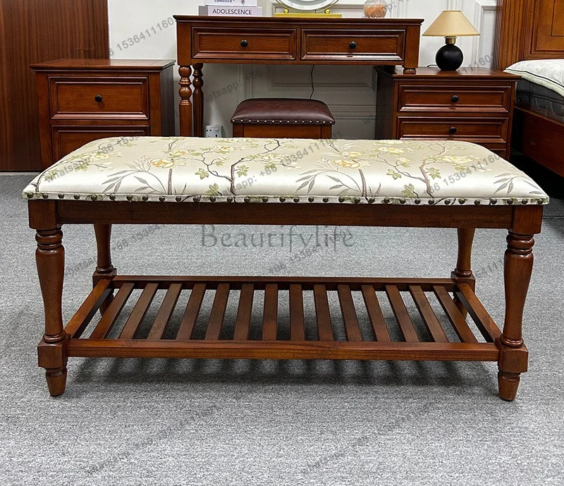White Chinese wood American shoe changing stool Sitting shoe cabinet Household European solid wood multi-function