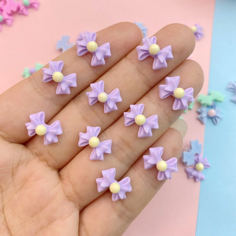 50pcs 3D Resin Nail Cute mini Two-color Bow Nail Parts Accessories Kawaii DIY Nail Art Decoration