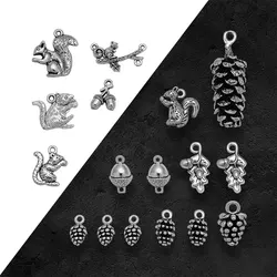 Antique Silver Plated Christmas Squirrel Charms Xmas Pine Nut Acorn Pendants For Diy Earring Jewelry Making Supplies Accessories