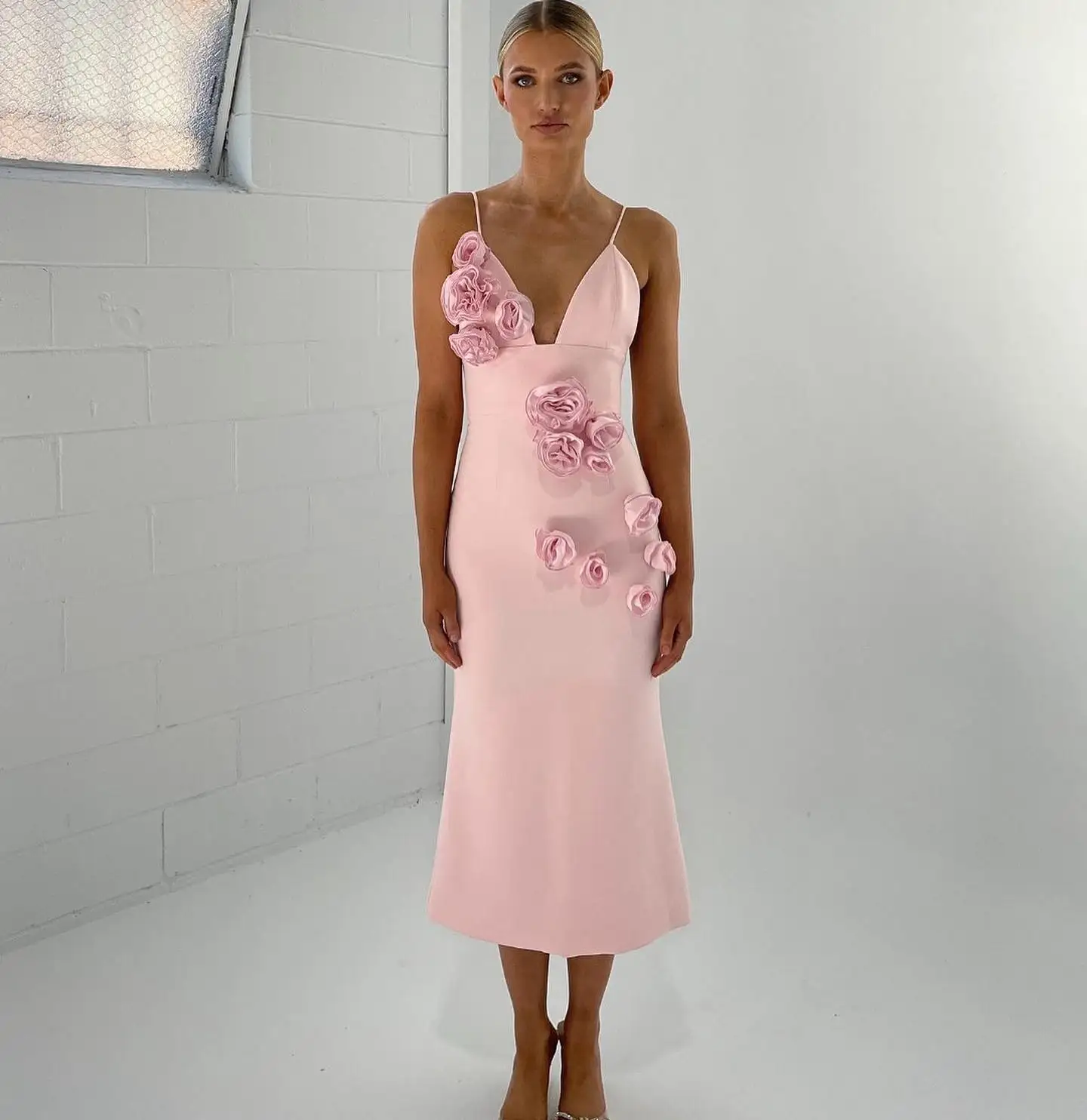 

Customized Sexy Jersey Mermaid Spaghetti Straps 3D Flowers Evening Dress Delicate Sweetheart Sleeveless Bespoke Occasion Gowns