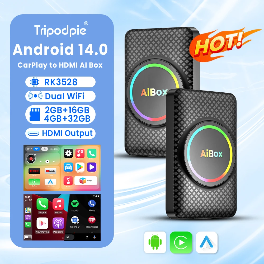 

Android 14 Carplay Ai Box Wireless Android Auto Carplay HDMI Output RK3528 Dual WiFi For Youtube Netflix For Toyota Kia MG Opel