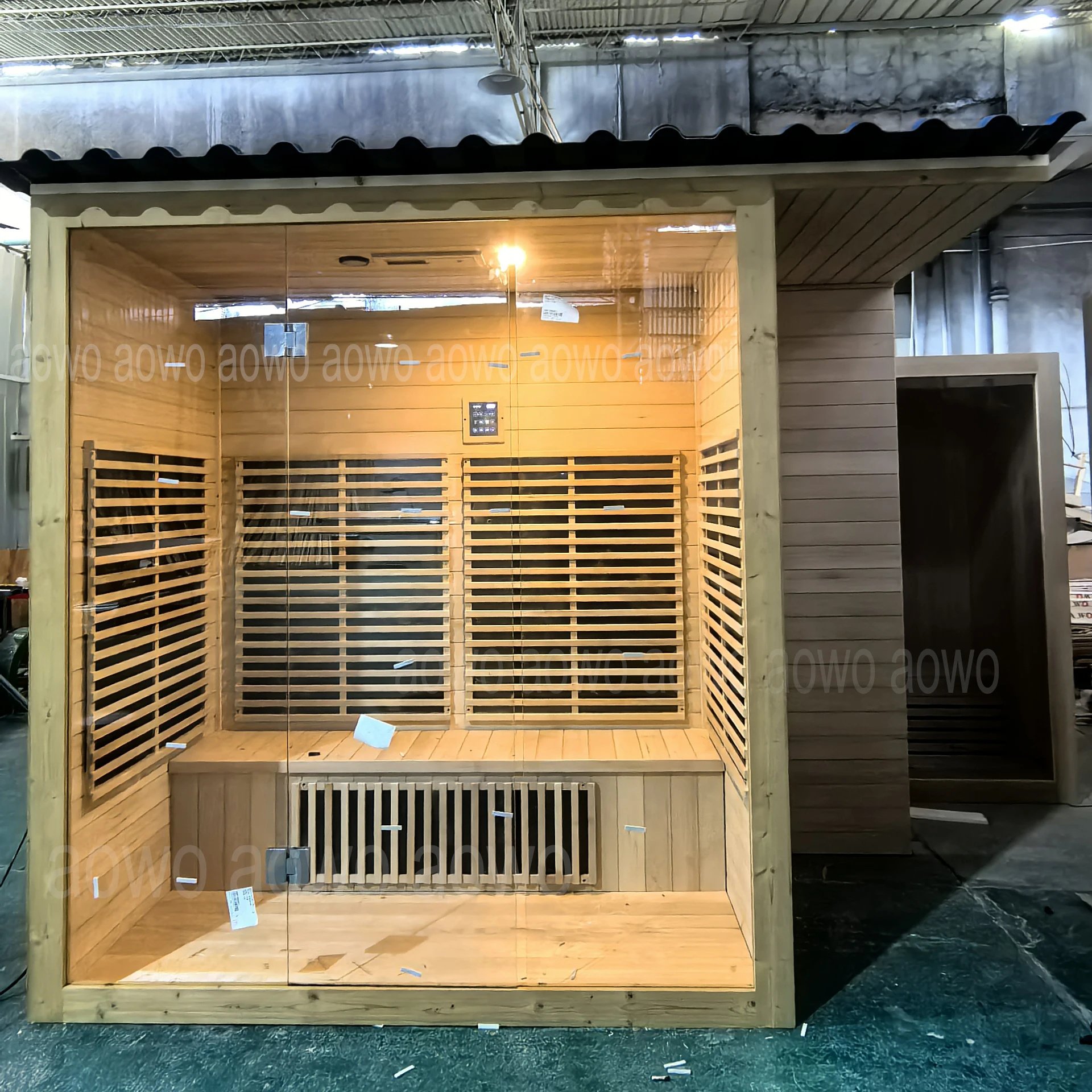 

Outdoor Waterproof Glazed Tile Roof Dry Infrared Sauna Room Outdoor Hemlock Sauna Steam Prefabricated House Saunaking Heater