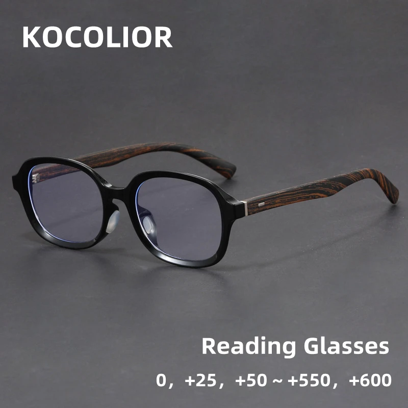 

Retro Classic High-end Casual Wood Grain Reading Glasses Elliptical Small Frame Men Prescription Customized Presbyopic +25 +100