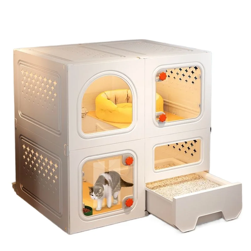 

Cat cage with toilet integrated household indoor villa, two-story house cat cabinet does not occupy