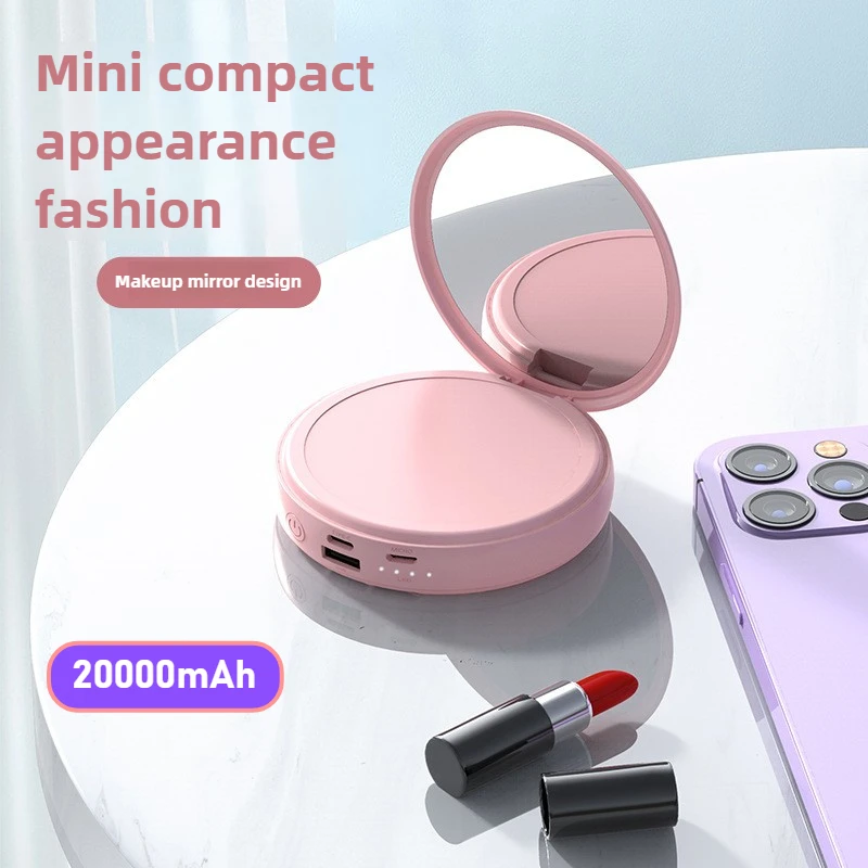 

Портативное зеркало для макияжа Powerbank со встроенным кабелем, запасная батарея 20000 мАч для IPhone 15 Huawei Xiaomi Samsung