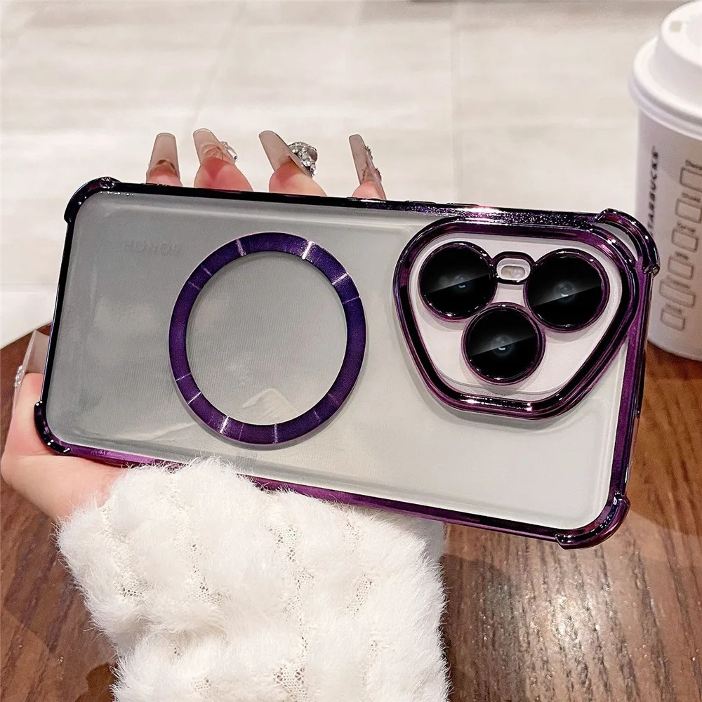 حافظة هاتف مغناطيسية فاخرة مضادة للصدمات لهاتف Honor 400 500 Pro Smart 200 Lite 300 100 90 80 70 60 50 غطاء سيليكون شفاف