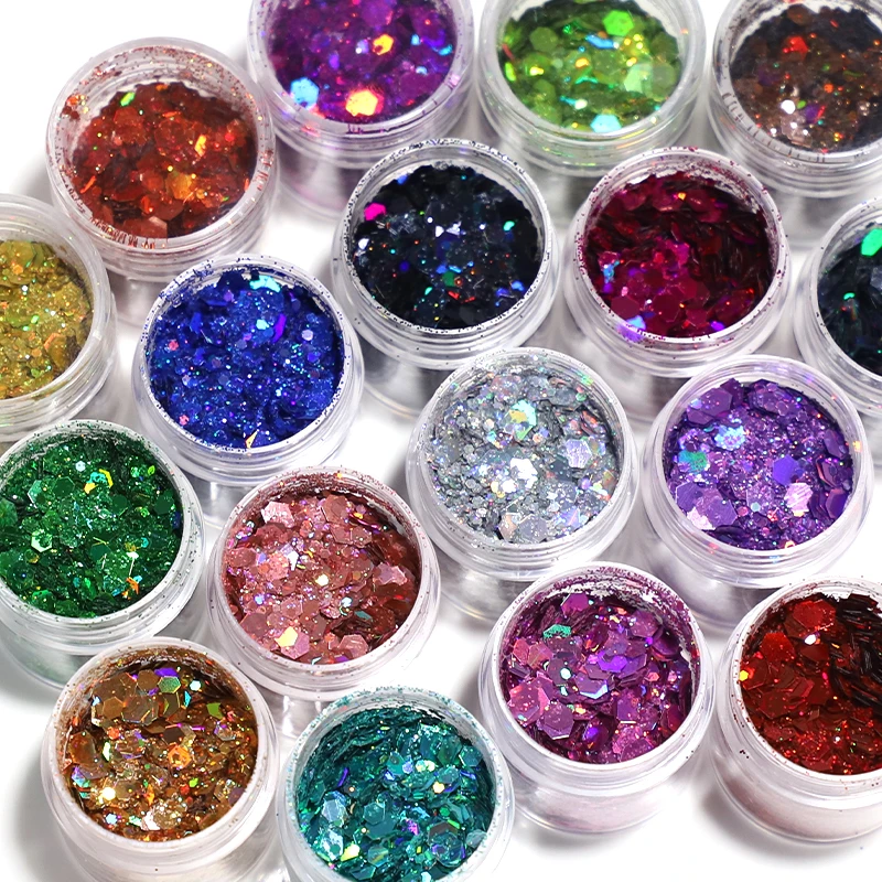 4g Sparkly Laser Color Nail Glitter Decor Mixed Size Hexagon Chunky Iridescent Nail Art Accessories Polish Manicure Decoration