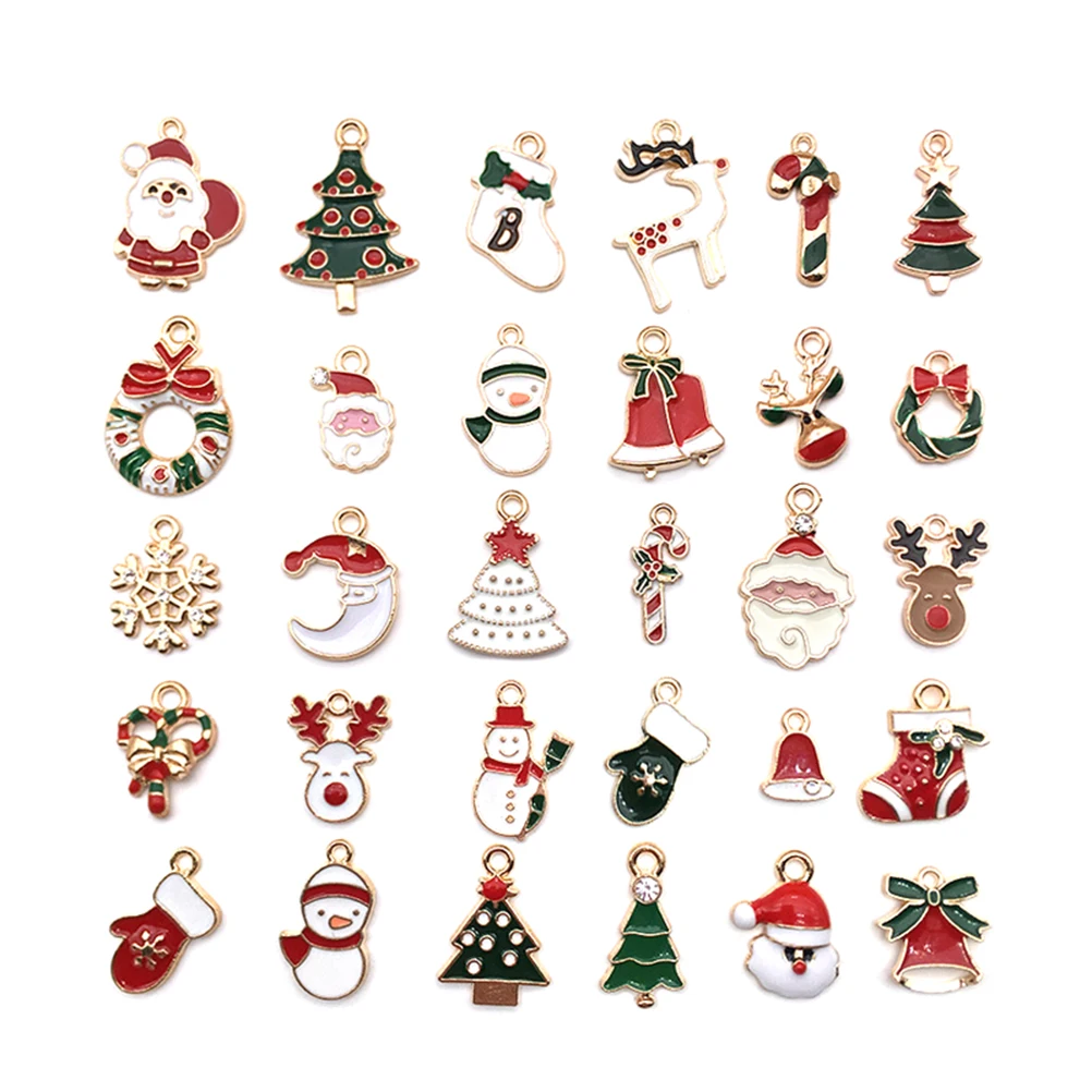 60pcs Alloy Pendant Charms Christmas Drip Oil Jewelry Accessories For Diy Necklace Bracelet Keychain Decorative Gift Set
