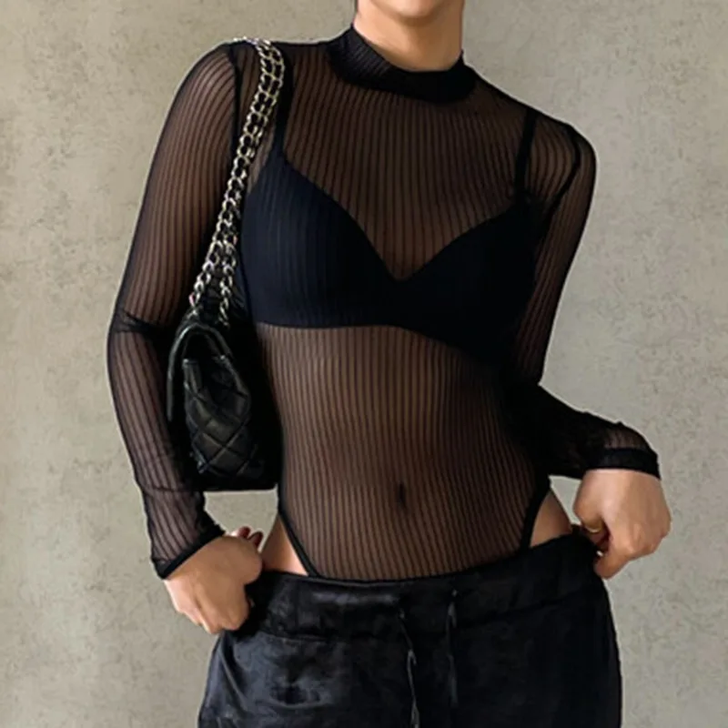 

Wind Mesh Perspective Sexy Fun Top 2022 Women's New Round Neck Long Sleeved Jumpsuit, Autumn And Winter Pants
