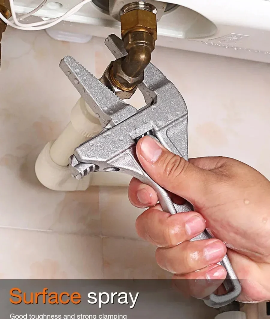 Verstellbarer Badezimmer-Schraubenschlüssel aus Hochkohlenstoffstahl mit Kurzem Griff und Breiter Kiefer für Armaturen, Waschbecken, Warmwasserbereiter und Sanitärinstallationen – Detail 6