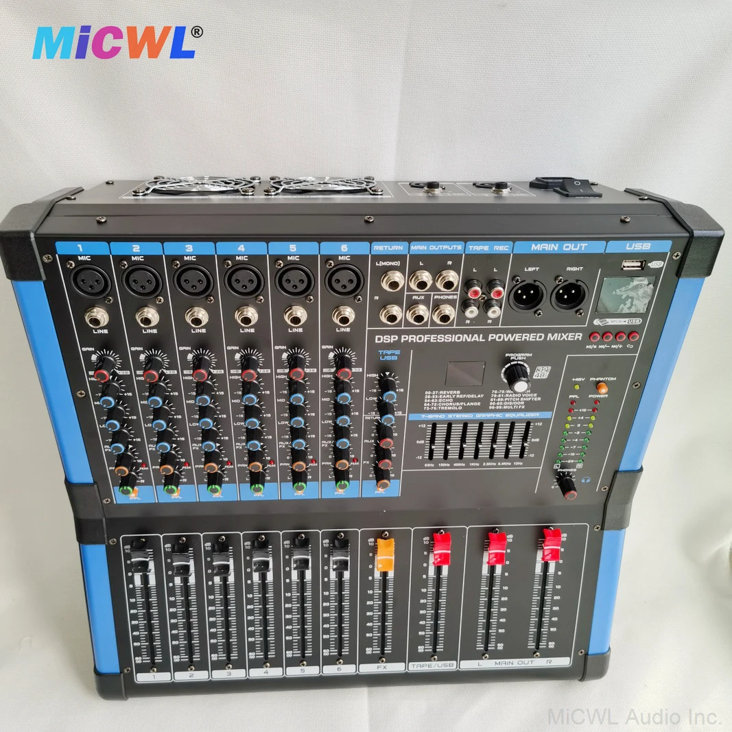 Professional Big Power Mixer 6 Channel 1200W Amplifier Driving Speaker With 48V Blue Tooth USB Wireless Wired Microphone Input