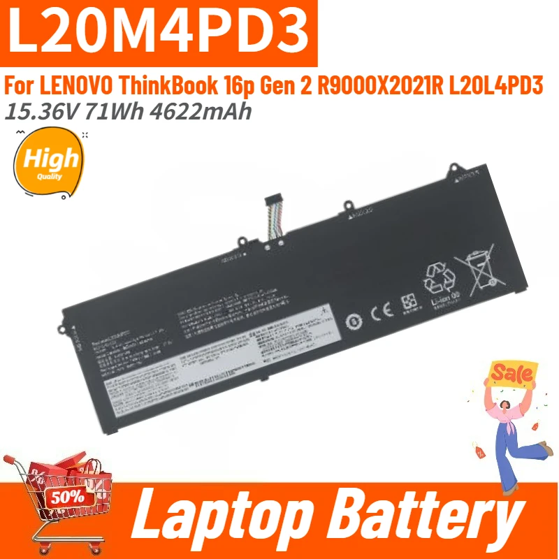 

15.36V 71Wh 4622mAh High Quality Laptop Battery L20M4PD3 for LENOVO ThinkBook 16p Gen 2 R9000X2021R L20L4PD3 Brand New