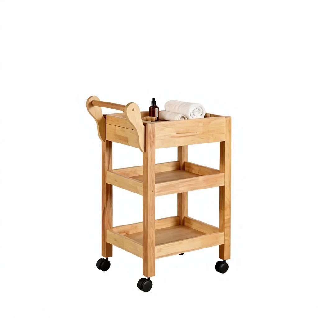High Quality Modern Solid Wood Durable Easy Moving Universal Wheel Salon Trolley Beauty Salon Barber Shop Furniture
