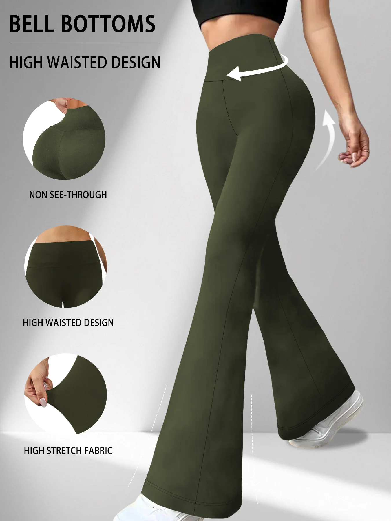 Women's Super Soft Flare Pants High Waisted Tummy Control Workout Yoga Push Up Gym Fitness Long Leggings Bell Bottoms