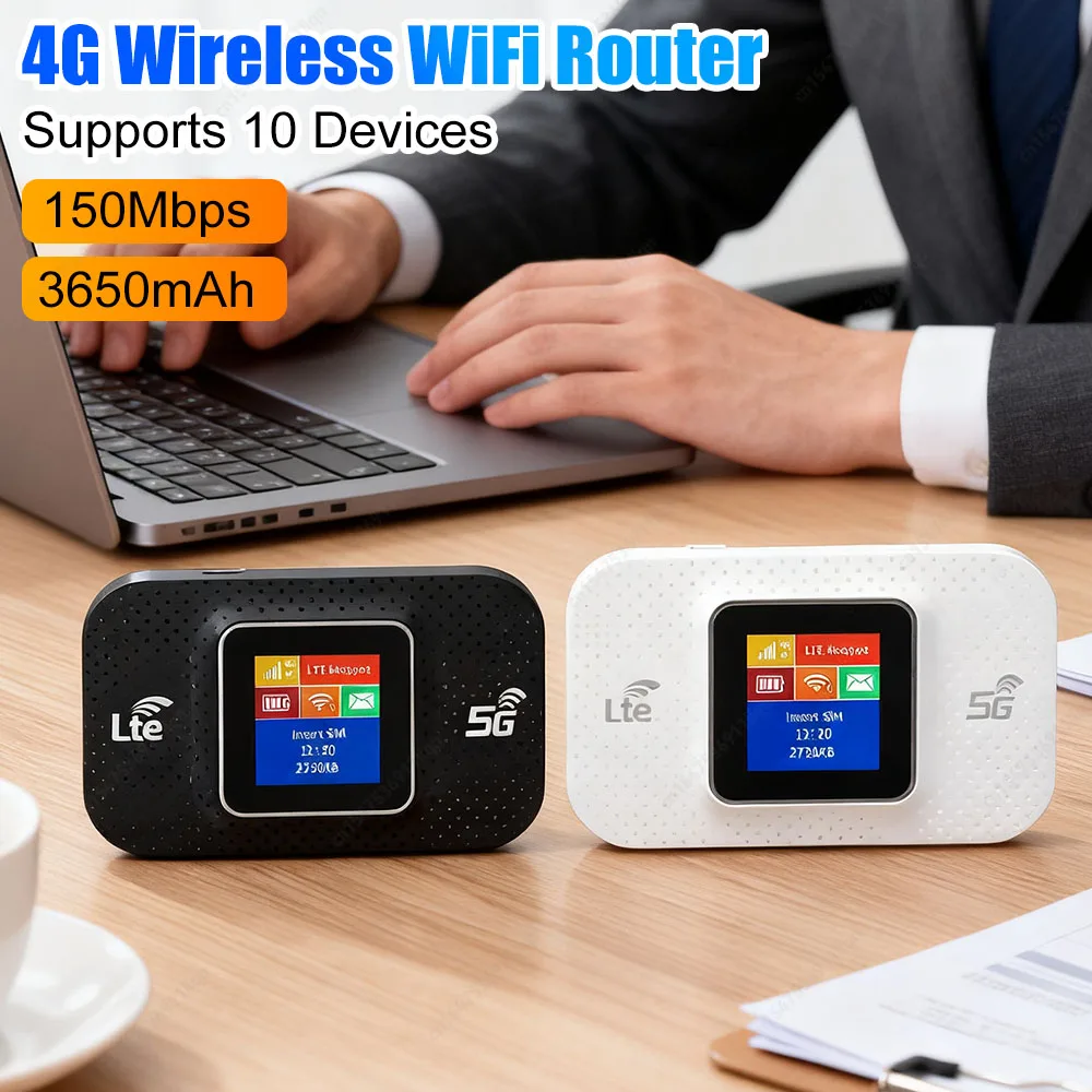 

4G WIFI-маршрутизатор 150 Мбит/с Портативная карманная мобильная точка доступа Слот для SIM-карты 3650 мАч USB 4G LTE Маршрутизатор Беспроводной маршрутизатор для домашних путешествий