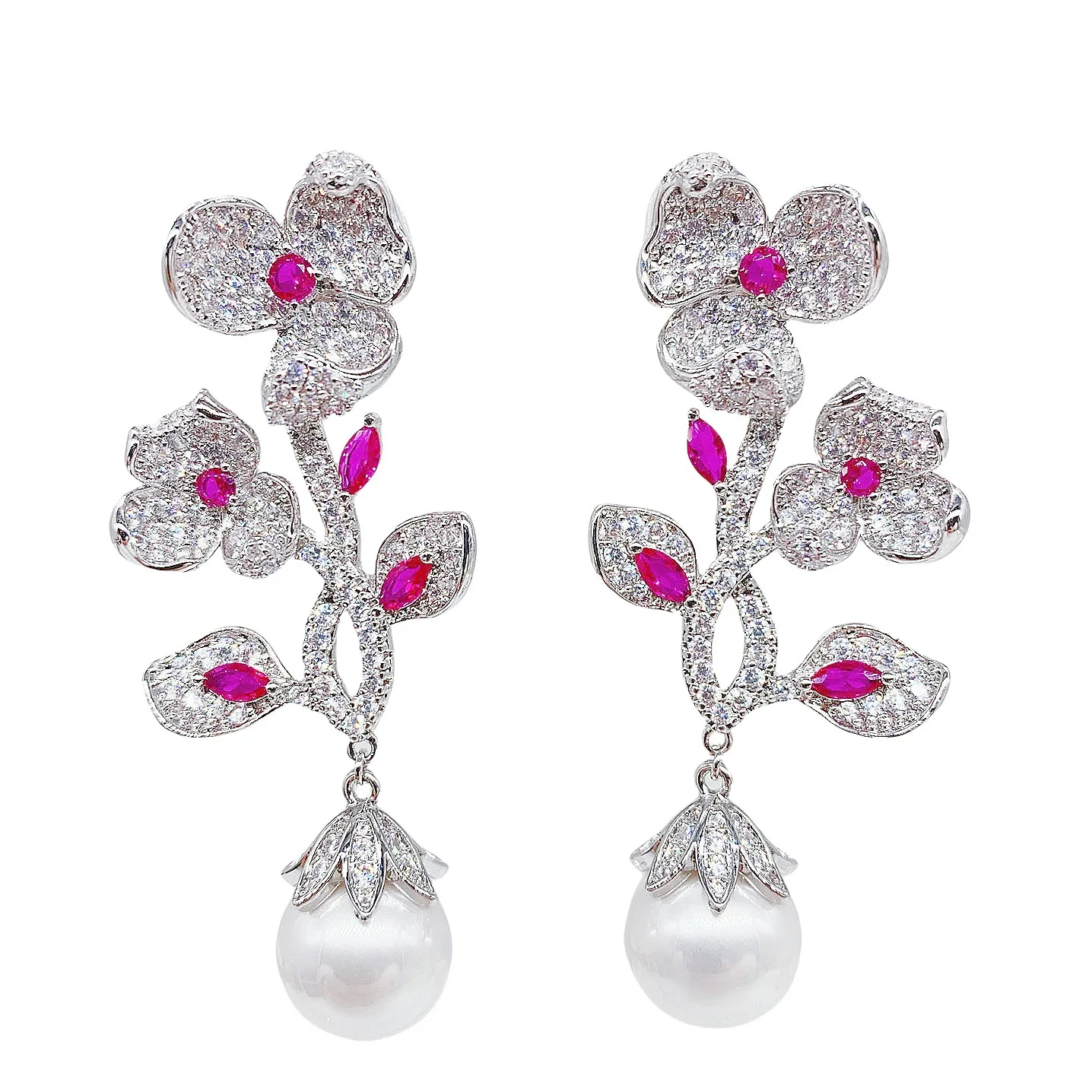 

Fushia Purple Leaf Earrings for Women Luxury Jewelry Shiny Zircon Wedding Evening Party Female Gift