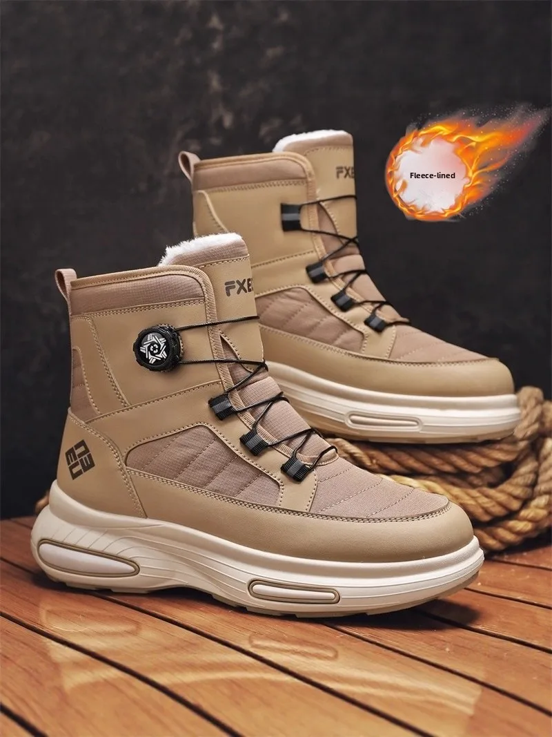 Men's Winter Thickened Fleece Lined Snow Boots Mid-Calf Outdoor Anti-Slip Thick Bottom Windproof Cotton Shoes Sports Style