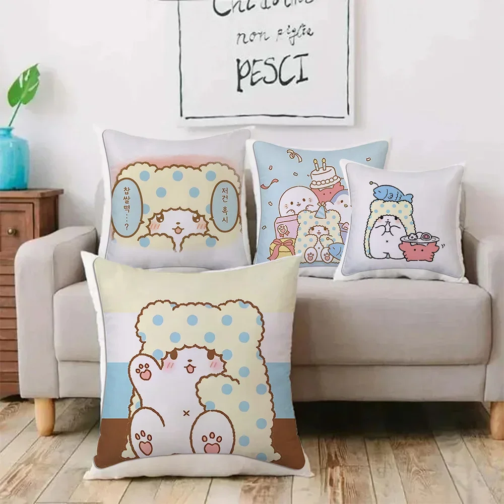 Cartoon cute Sanrio Marumofubiyori Pillow Covers Cartoon Sofa Decorative Home Double-sided Printing Short Plush Cushion Cover