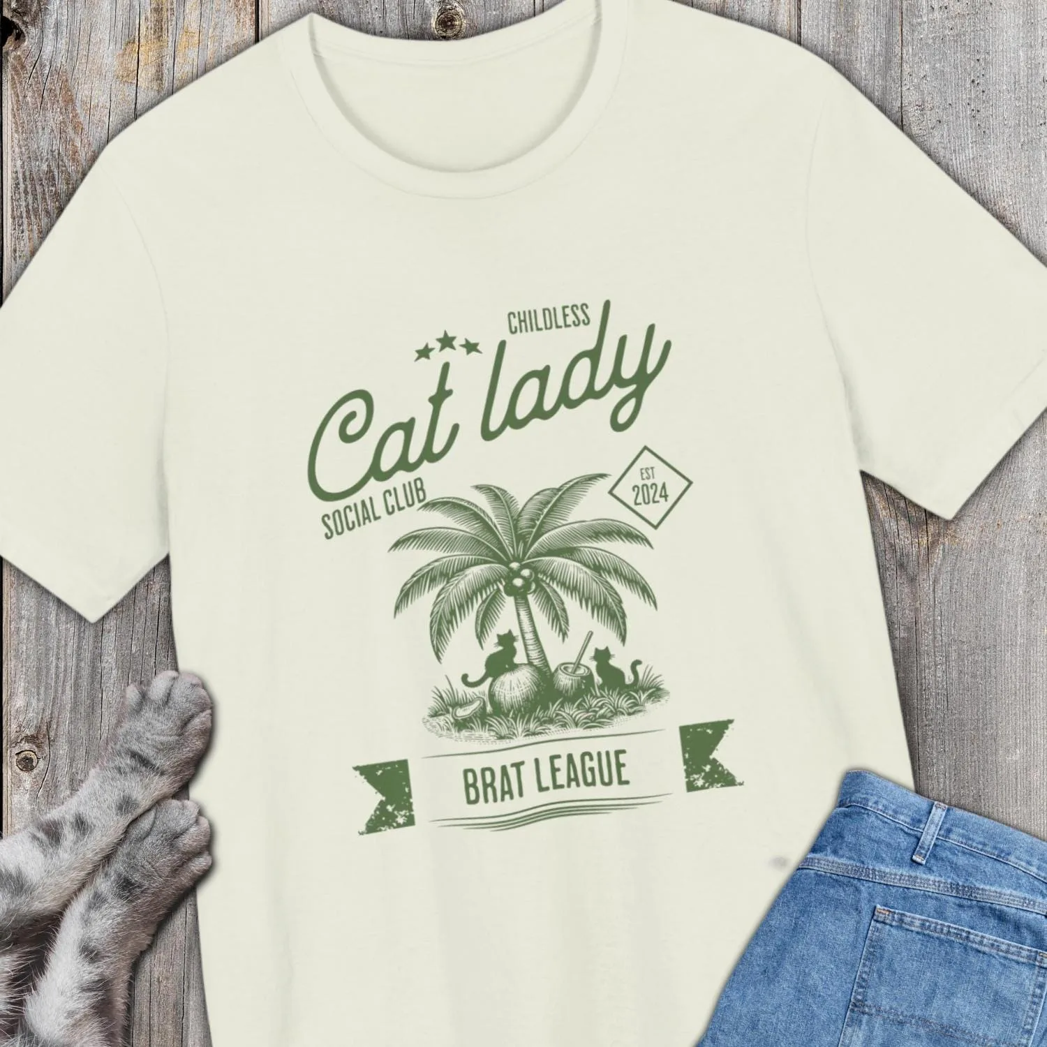 

Childless Cat Lady Social Club Vintage 2024 Brat League Coconut Tree Cats Unisex