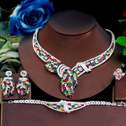 ThreeGraces Famous Brand 4pcs Multicolor Cubic Zirconia Luxury Nigerian Dubai Bridal Wedding Banquet Jewelry Set for Women TZ831