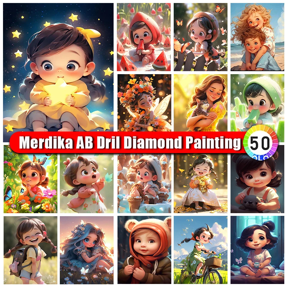 

Merdika 5D AB Diamond Painting Girl Cute Baby DIY Mosaic Picture Zipper Bag Diamond Embroidery Cartoon Cross Stitch Home Decor