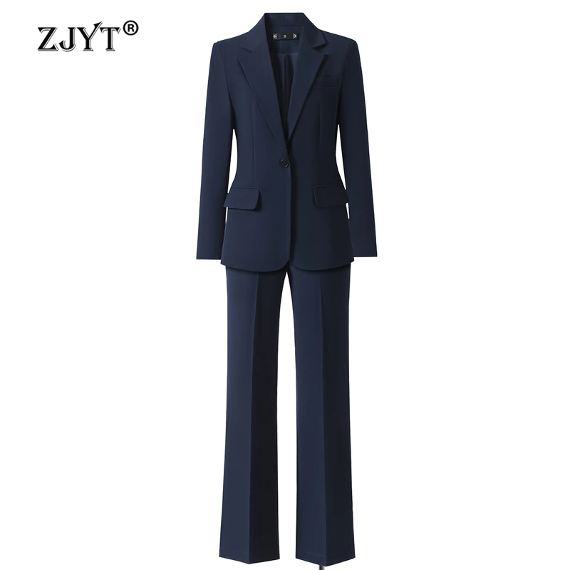 ZJYT Fashion Classic Women's Trouser Suit Set Two Piece Outfits Woman Elegant 2 Pieces Sets Blazer Jacket Pants Office Wear Lady