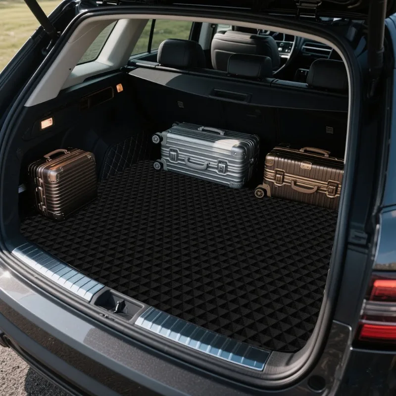1pc Car Trunk Mat Polyester Fiber Fabric Universal Black Rhombus Pattern Anti-Slip Waterproof Auto Rear Cargo Liner Protector view 3